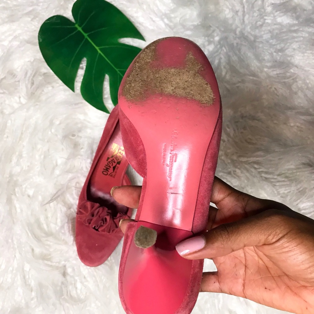 Vintage Salvatore Ferragamo Ruffle Suede Heels - Picture 3 of 5